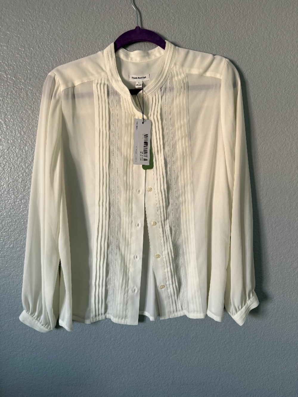 Frank and Oak Semi-Sheer White Long Sleeve Blouse